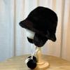 Women's Winter Plush Fisherman Hat with Ball Strap New Face Showing Small Ear Protection Hat Thickened Cold Proof and Warm Hat