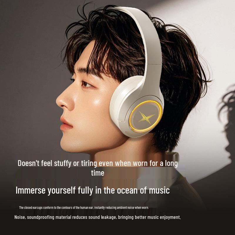 New 2025 Over-Ear Wireless Bluetooth Gaming Headset with Noise Cancelling, Card Slot, Luminous Design, and Extended Battery Life.