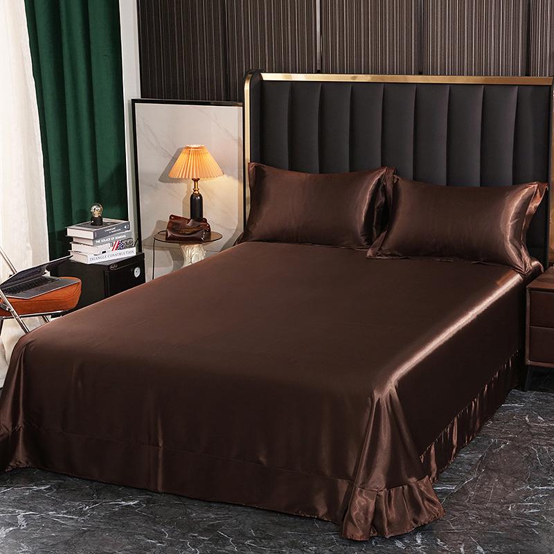 Washable Silk Fitted Sheet Set with Satin Pillowcase & Double Duvet Cover