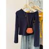 Real shot diagonal neck off-the-shoulder long-sleeved T-shirt women's early autumn slim-fit bottoming shirt with a solid-color top inside