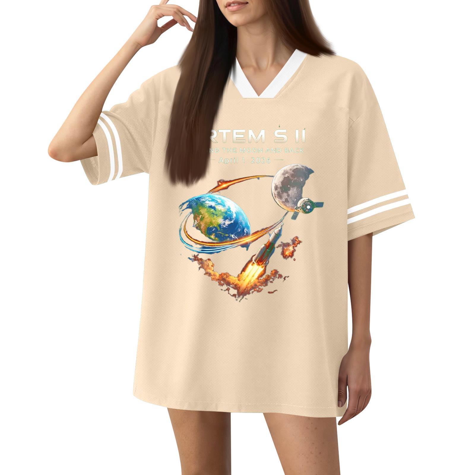 

Women Short Sleeve V Neck Printed Sports Jersey T Shirt Top Lightweight Breathable Athletic Tee for Casual Wear M бежевый