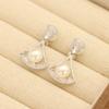 Classic fashion versatile diamond fan earrings gold-plated two-color pearl earrings without pierced earrings women's earrings