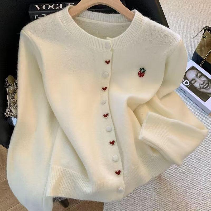 Elegant Red Button-Up Dragon Year Cardigan: Autumn/Winter 2026 Slimming Loose Sweater