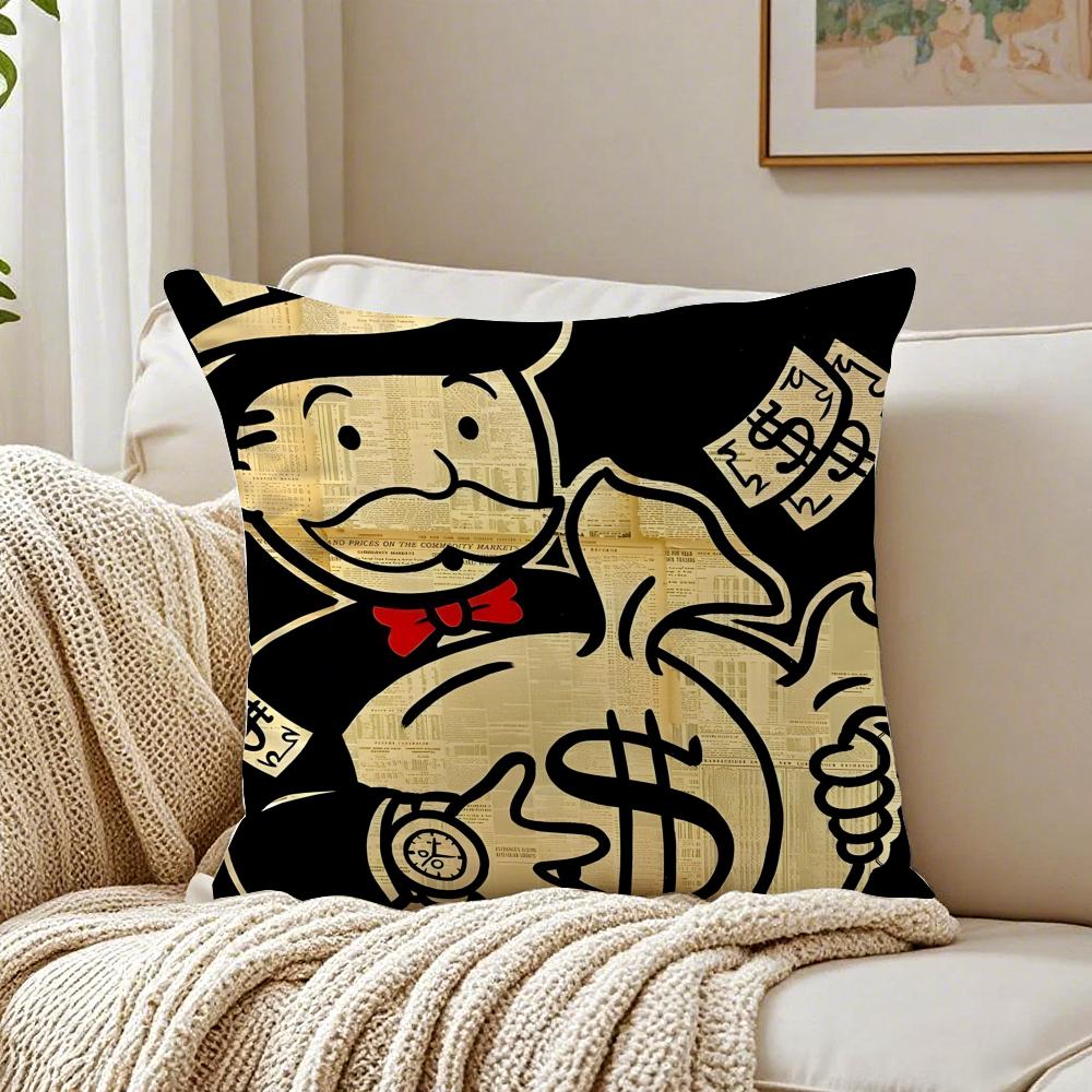 Urban Pop Art DDollar Alec Monopoly Cushion Cover Linen Pillowcase Soft for Sofa Bed Home Room Decor