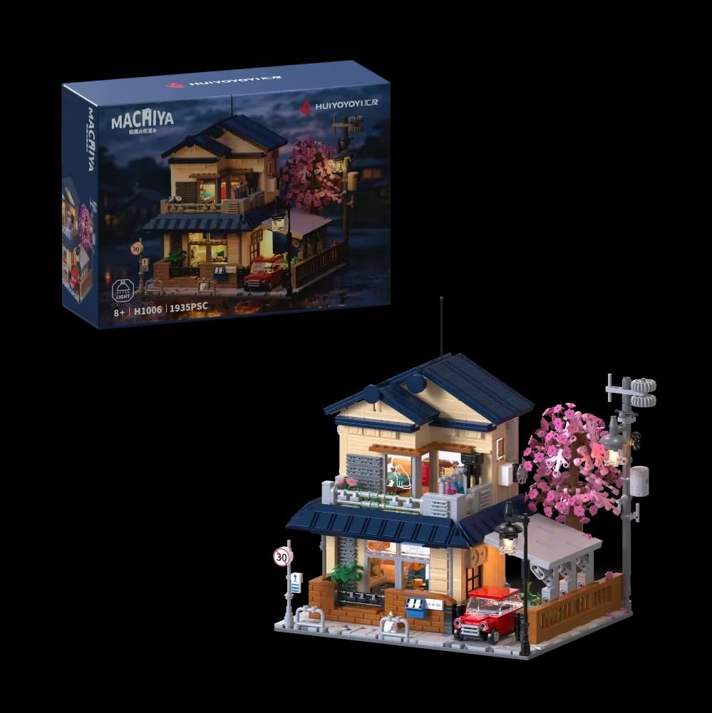 1935Pcs Led Japanese Tea Shop House Architecture Construction Blocks City Car Friends Sakura House Figures Blocks Toys For Kid Gifts