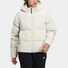 Adidas Womens Cord Down Jacket Solid Color Brand Logo Print Zipper Pocket Detail Hooded Down Jacket Women Jacket Off-White HN2112
