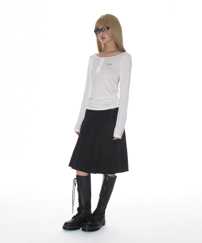 CRANK Basic Henley Neck Top_White