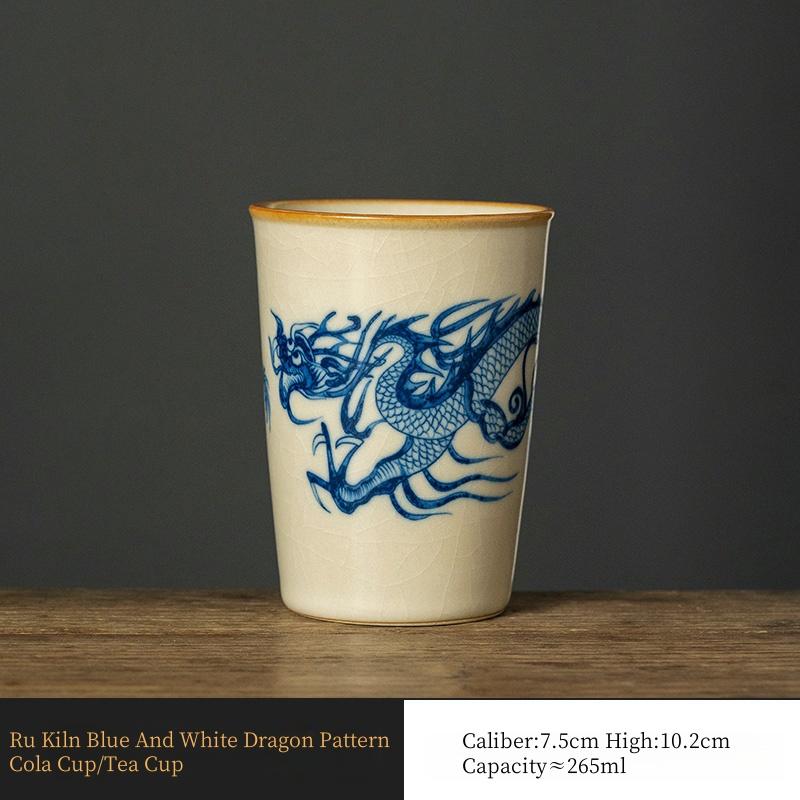 

265Ml Blue Dragon Chinese Teacup Cola Cup Ru Yao Opening Yellow Beautiful Teacup Flowers Teaware Master Cup KungFu Tea Set 200-400ml