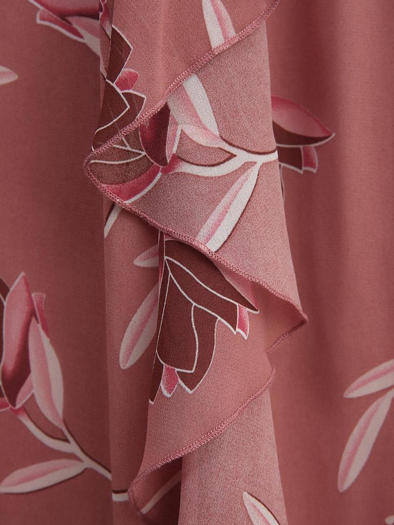 Rosegal Plus Size Floral Leaves Printed Crisscross Strappy Butterfly Buckle Decor Ruffles A Line Cami Dress