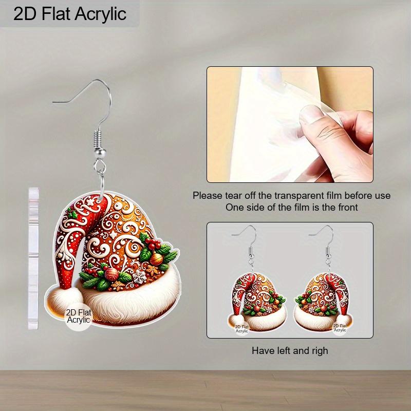 2D Flat Retro Christmas Hat Women's Acrylic Dangle Earrings Western Cowboy Country Style Christmas Party Jewelry Gift