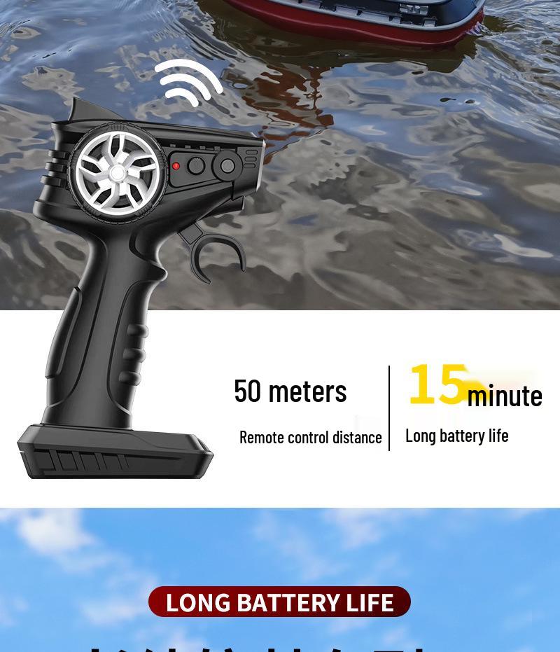 High-Power Dual-Motor Remote Control Tugboat with Extended Battery Life and Lights