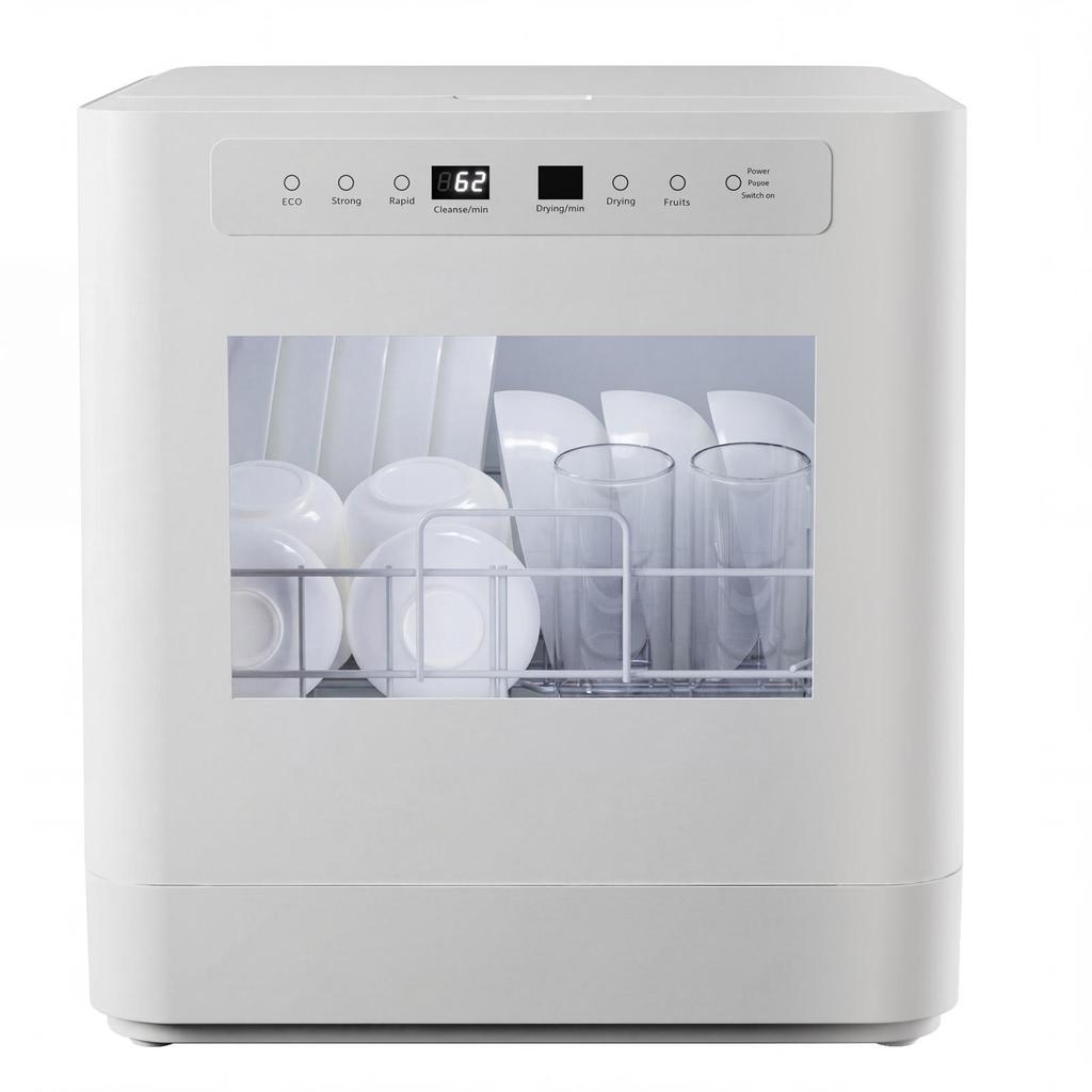 Dishwasher, 6 programs, 8 place settings, uses approx. 5 liters of water, suitable for family kitchens, apartments and student dormitories