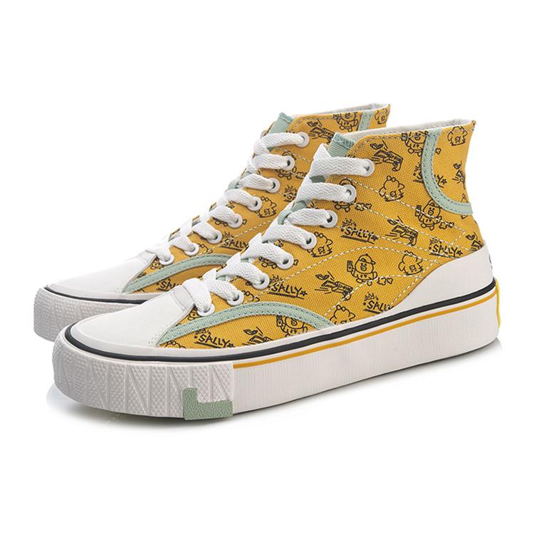 LINE FRIENDS x Li Ning Comfortable Abrasion Resistant Coverage High top Canvas Shoes Women's Yellow AGCQ594-1