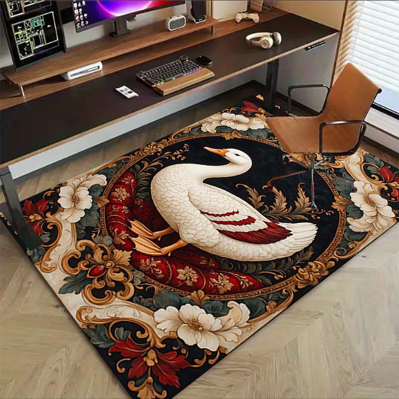 1PC Swan Floral Non-Slip Floor Carpet Compatible for Office&Living Room&Bedroom&Dining Room - Flat - Weave Machine-S0377