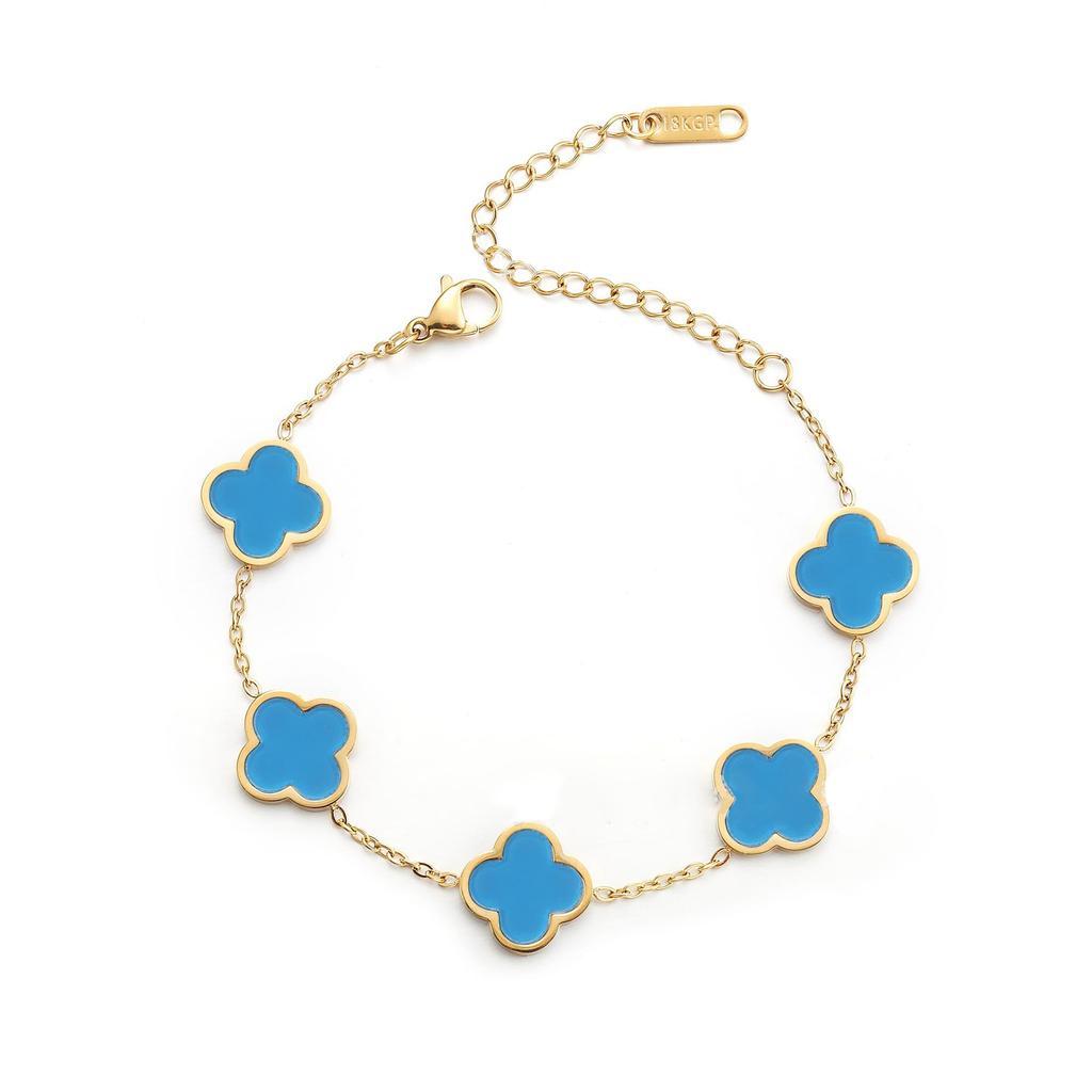 Trendy 18K Gold Plated Clover Lucky Bracelet White Black Red Green Flower Four Leaf Link Jewelry Gifts Bracelets for Women