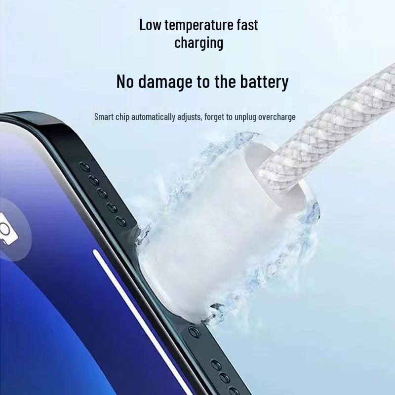 Dual-Head Type-C Male-to-Male Braided Laptop Charging Cable: 15W True PD Fast Charging Compatible.