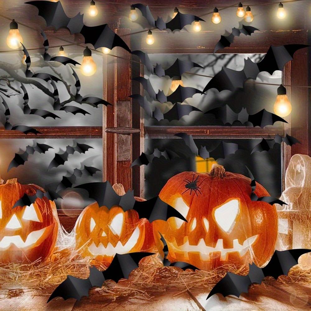 120pcs Bat Halloween Room Decor 4 Different Sizes Realistic Waterproof Black Scary Bat Sticker Home Decor Wall Decal Indoor Hallowmas Party Supplies