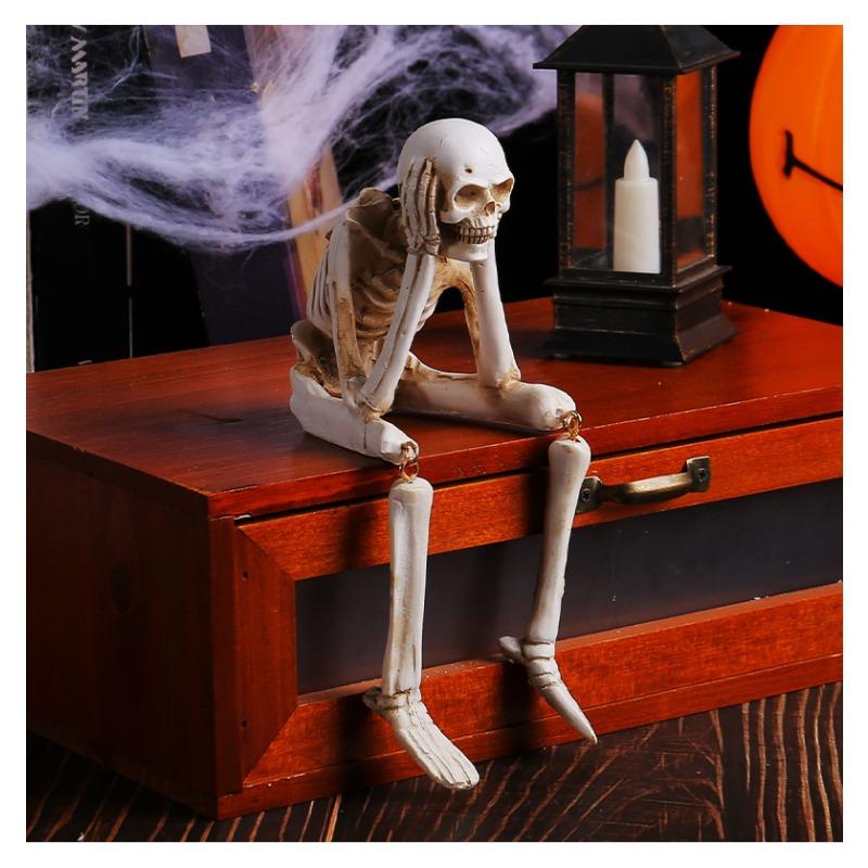 Halloween Statues Resin See Speak Hear No Evil Skeleton Figurines Resin Realistic Skull Decor for Bookshelf Table Edge Ornament