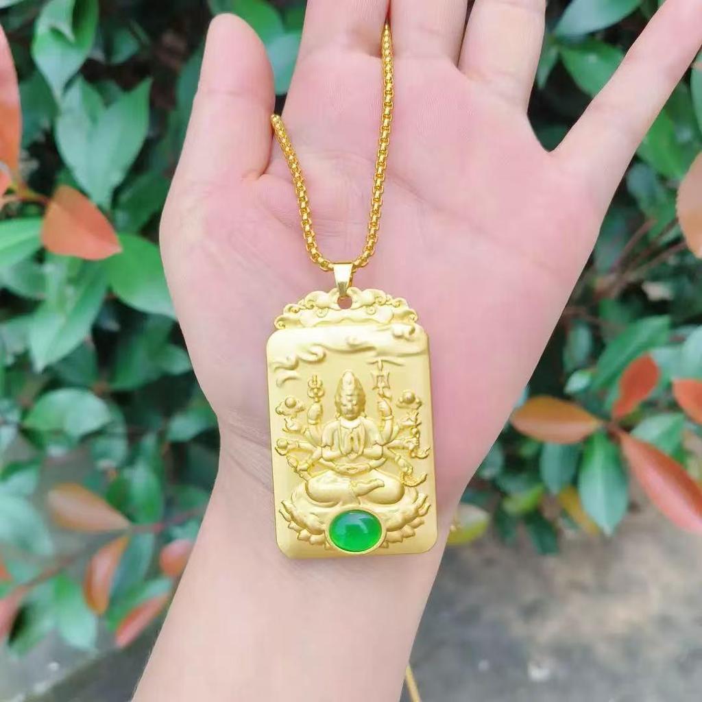 Ancient Sand Gold Thousand-Hand Guanyin Necklace with Cat's Eye Pendant - Hot Selling Long-Lasting Color Jewelry