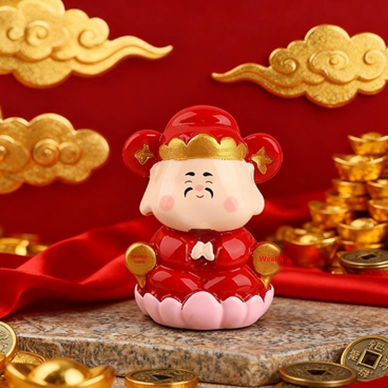 1 Stück Niedliche Neujahrs-Gott des Reichtums Dekorative Harzfiguren Stressabbau Heilende Emotionen Kleine Verzierung Ideale Geschenke für Zuhause