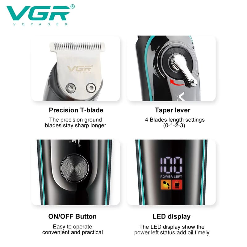 Nuevo Cortapelos Eléctrico VGR V-075 Pantalla Digital LCD Salón de Peluquería Cabeza de Aceite Hoja Afilada Recargable Doble Propósito Cortapelos Eléctrico para Hombre Rasuradora