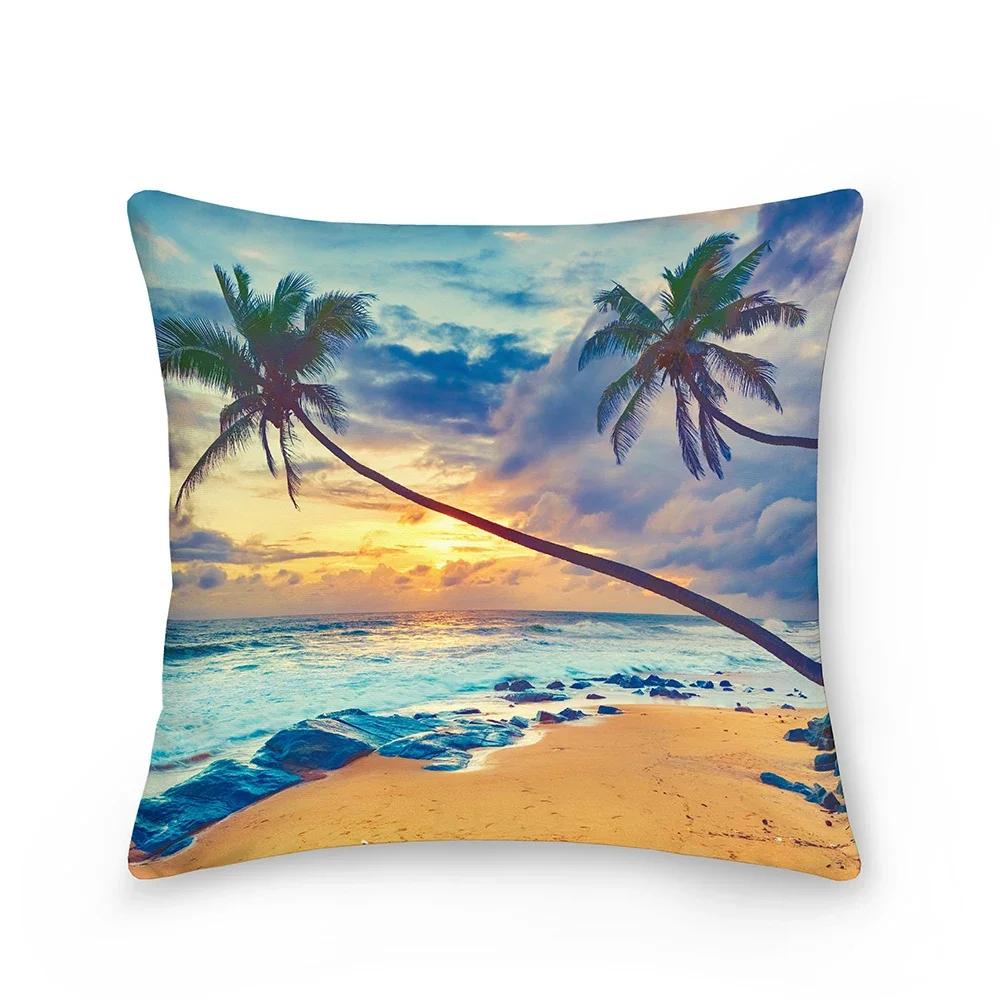 Landscape Pattern Decorative Cushion Cover Polyester Pillow Cover Throw Pillowcase Sofa Chair Bedroom Home Decoration 45X45Cm