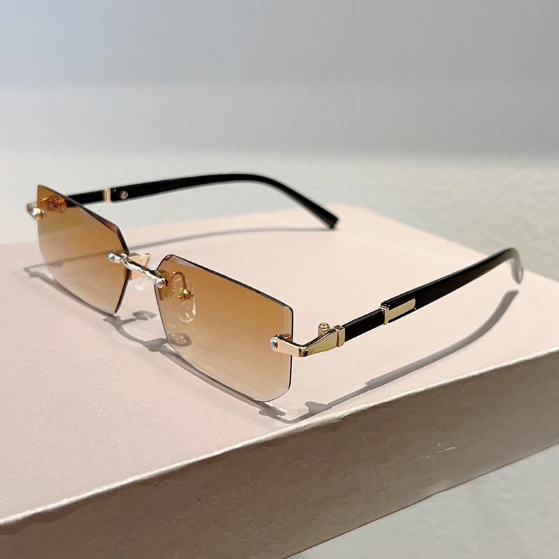 Rimless Rectangle Sunglasses Men  New Fashion Vintage Gradient Casual Shades Trendy Luxury Brand Design Sun Glasses