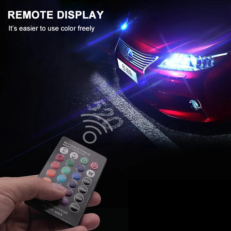 2x T10 Wasserdicht W5w 501 Auto Keil Seitenlicht Glühbirne-6SMD 5050 RGB 7 Farbe LED Fernbedienung (Keine Batterie)Blitzlicht Keillampe