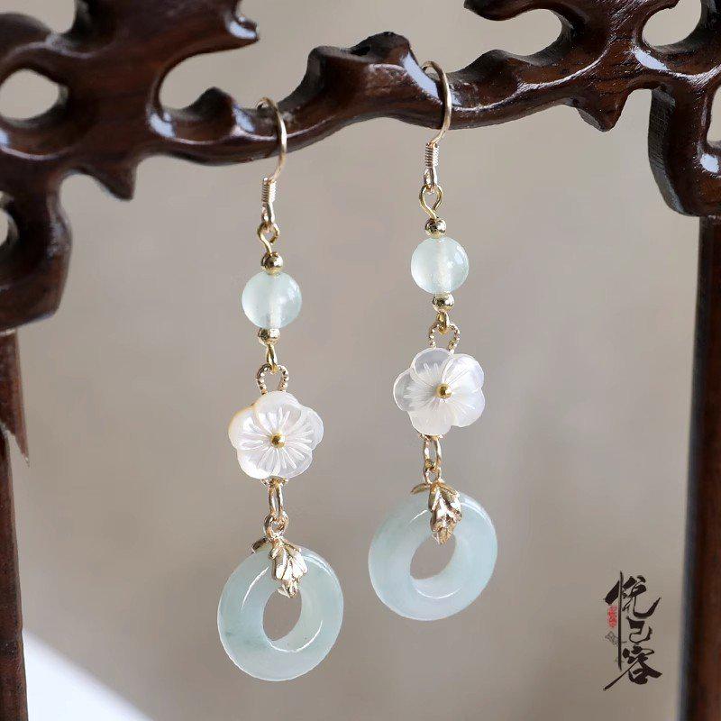 Chinese Handmade Flower Dangle Earrings - Women's Hanfu Fashion Accessory