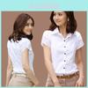Womens Korean Style Office Shirt With Ruffle Short Sleeves For Summer Workwear