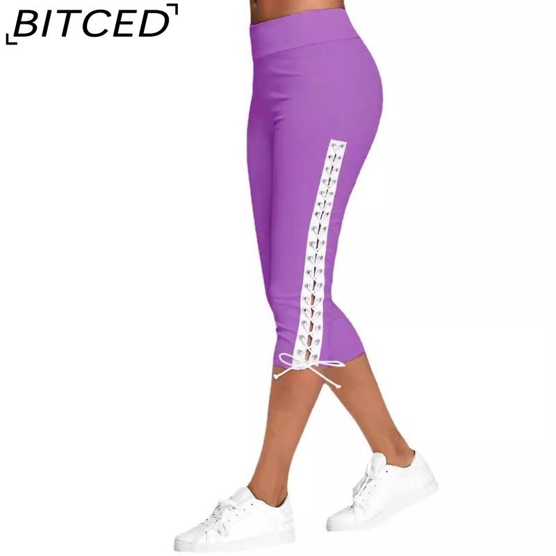 BITCED S-5XL Damen High Waist Cropped Hosen Elastische Bandage Leggings Nahtlose Fitness Sporthose Übergröße