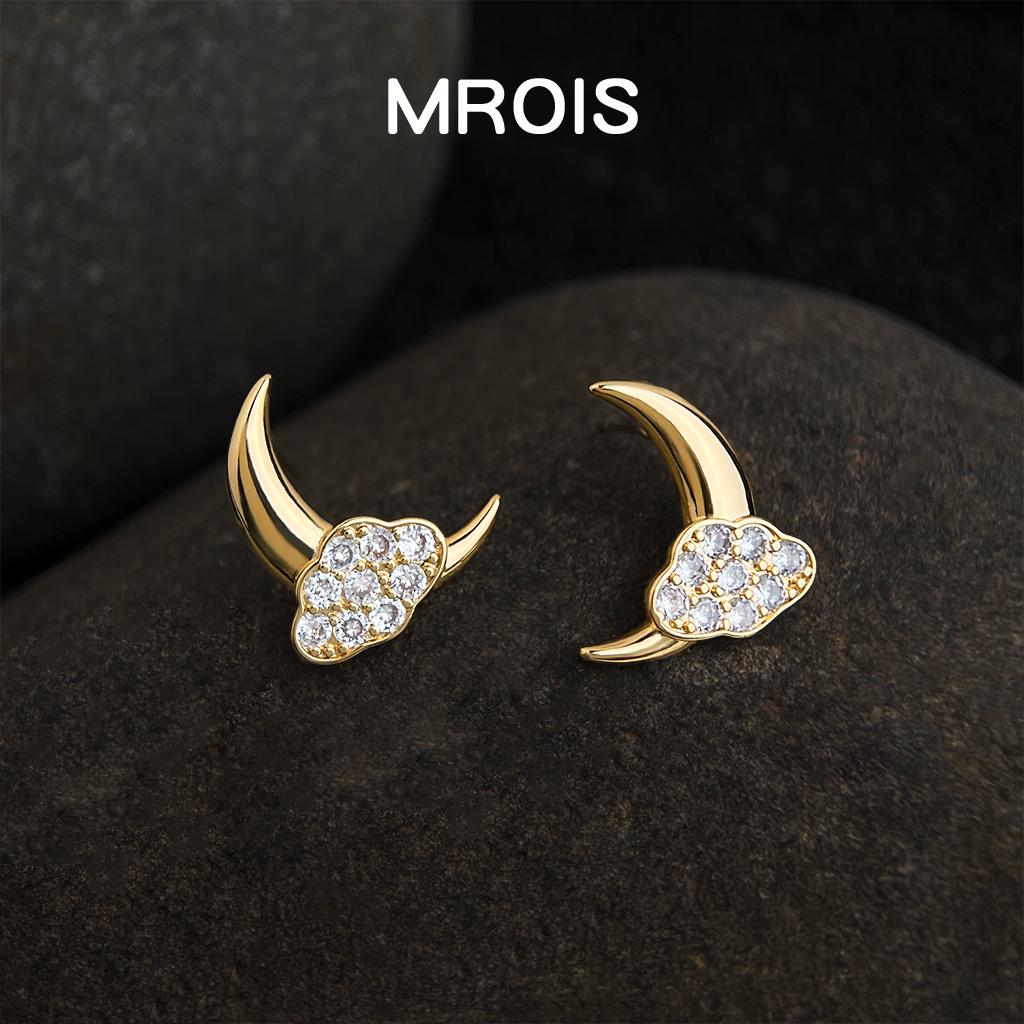 18k Gold-Plated Star, Moon & Cloud Cubic Zirconia Stud Earrings - Elegant High-End Fashion for Women