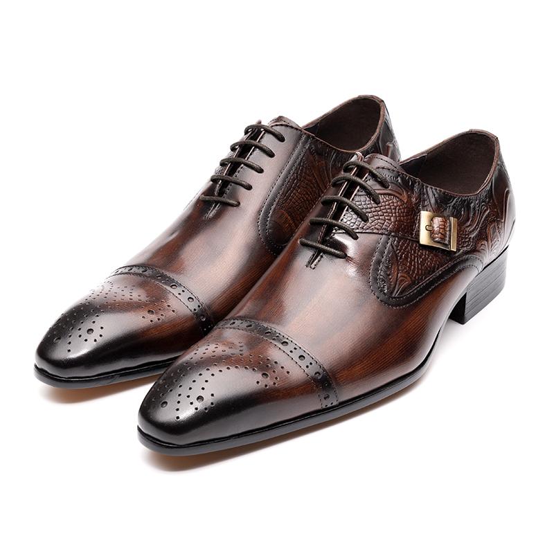 Fashion Luxury Mens Wedding Dress Handmade Shoes Genuine Leather Lace-up Latest Design Fashion Casual Shoes Man Pointed Business Shoes