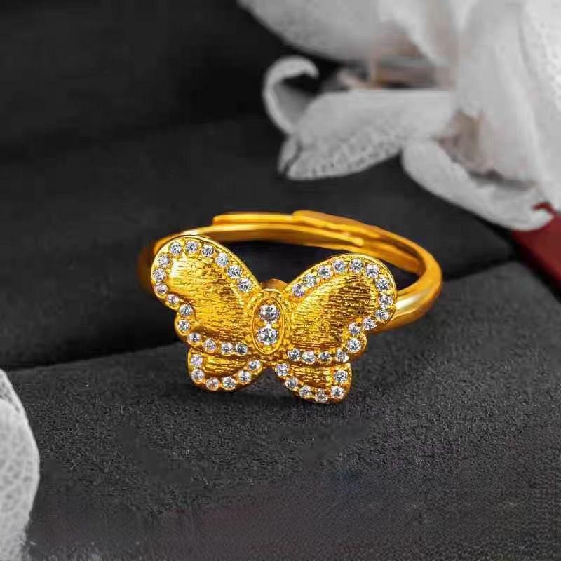 Ancient gold zircon butterfly ring retro light luxury high-end index finger ring versatile temperament simple jewelry women