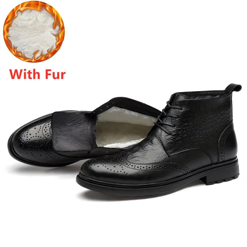 Fashion Genuine Leather Fashion Mens Shoes Retro Casual Male Boots All-match Motorcycle Ankle Boots Men Winter Warm Winter Brogue Shoes