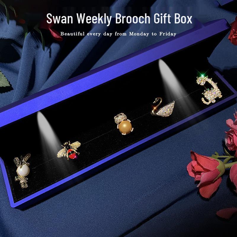 Luxury Copper Zirconia Swan Brooch Set: Five Stylish Lapel Pins with Gift Box – Perfect for Birthdays