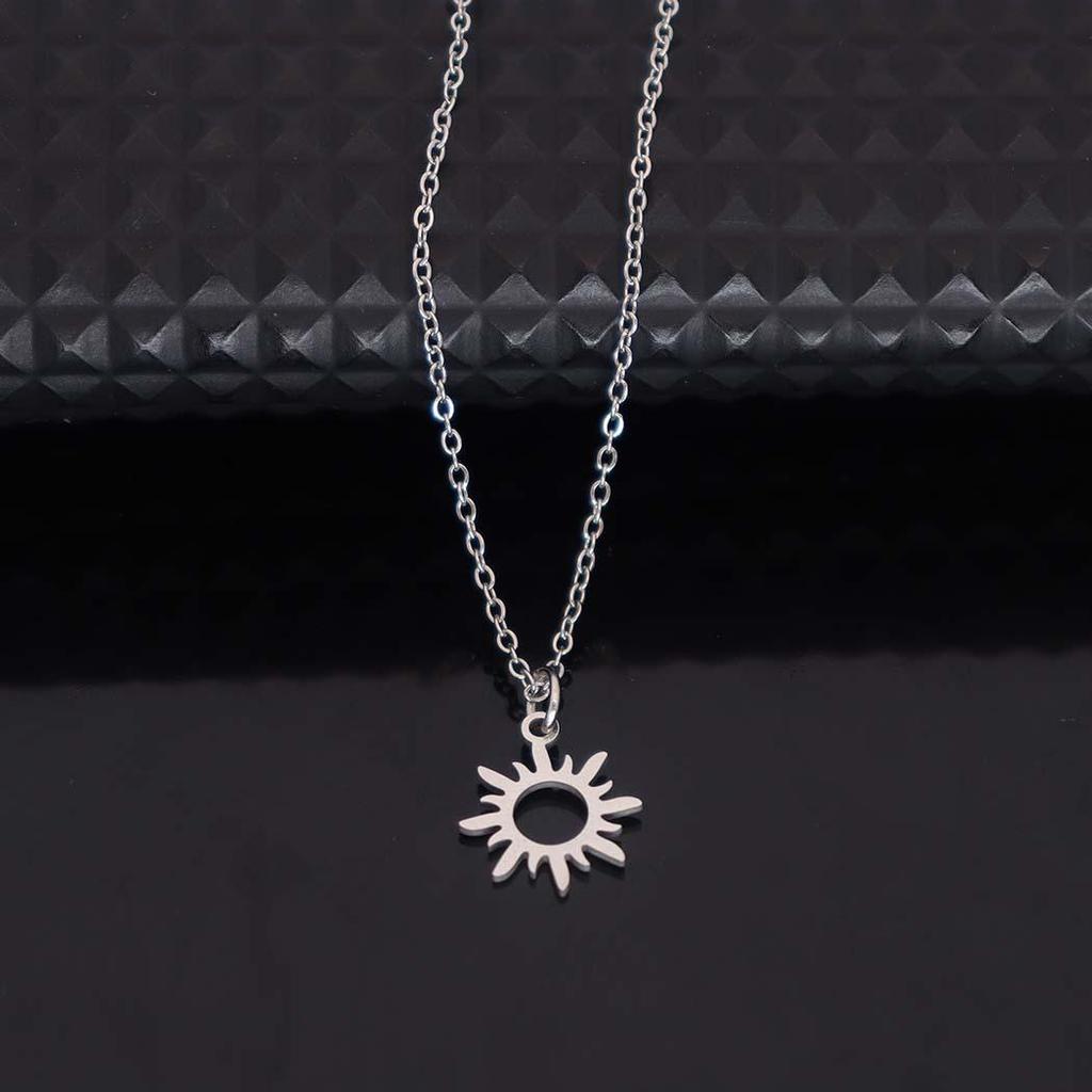Colorfast Stainless Steel Sun Pendant Necklace - Versatile Clavicle Chain for Women
