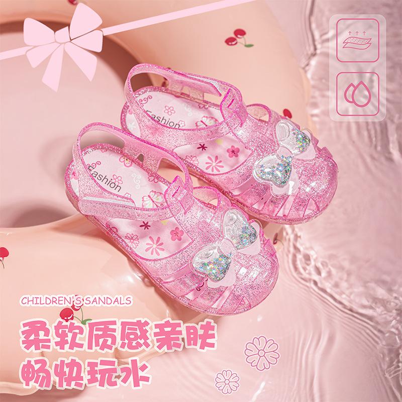 Prinzessinnen-Sandalen für Mädchen - Sommer-Kindersandalen für den Strand - Kopf-förmige Jelly-Schuhe - Kristallschuhe
