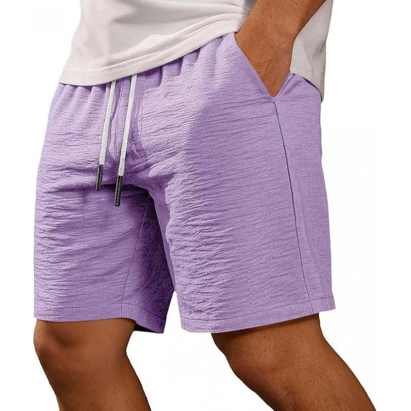 Mens Lightweight Cotton Linen Shorts Loose Fit Elastic Waist Drawstring Casual Sport Beach Walk Short Pants