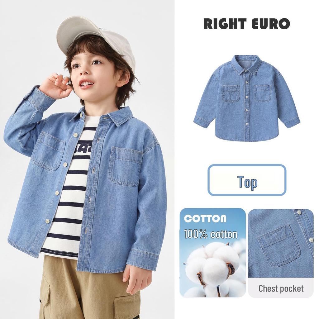 Right European Boys' Denim Shirt Jacket - New Spring/Autumn 2026 Style Trendy Kids' Clothing