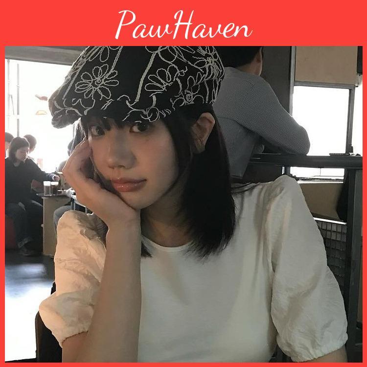 Trendy Korean Style Retro Floral Embroidered Beret Hat For All Seasons