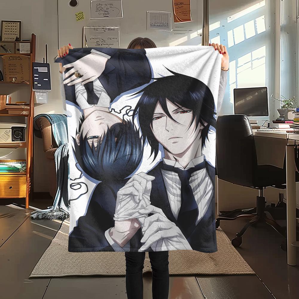 1PC Black Butler Print Flannel Blanket, High quality All Seasons, Home Decor, Warmth and Comfort, Perfect for Christmas Gifts