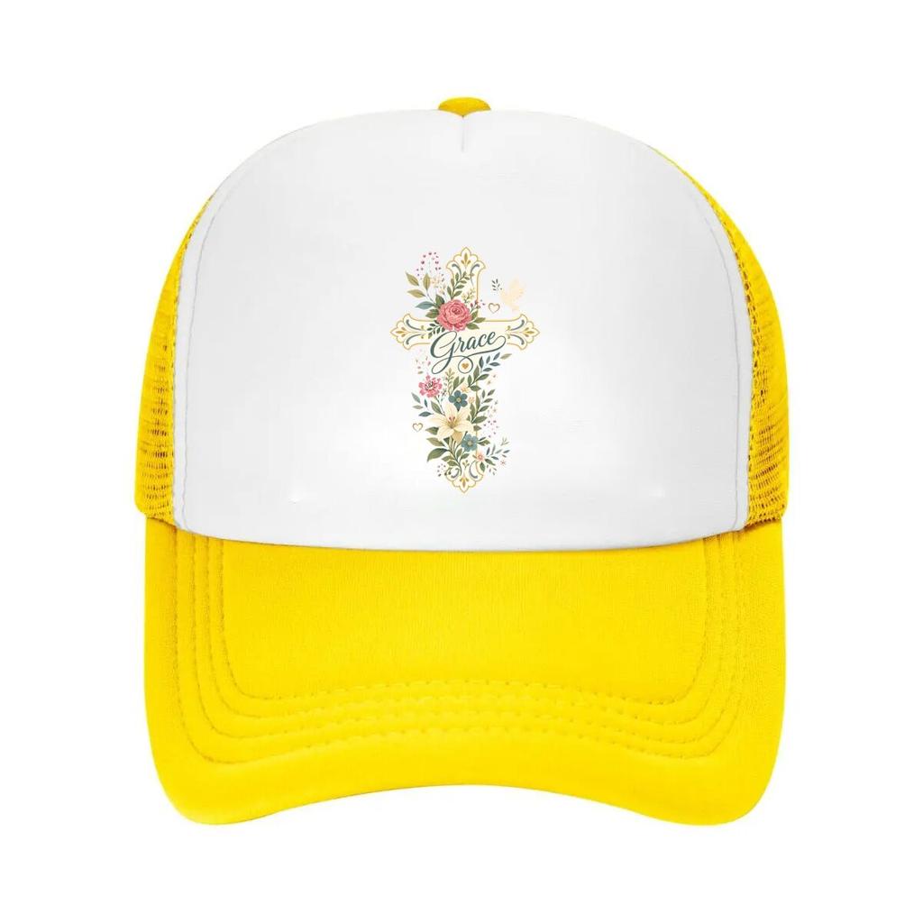 Grace Filled Floral Cross Blessing Mesh Baseball Cap Casual Hat Outdoor For Womens Unisex FeUnisex