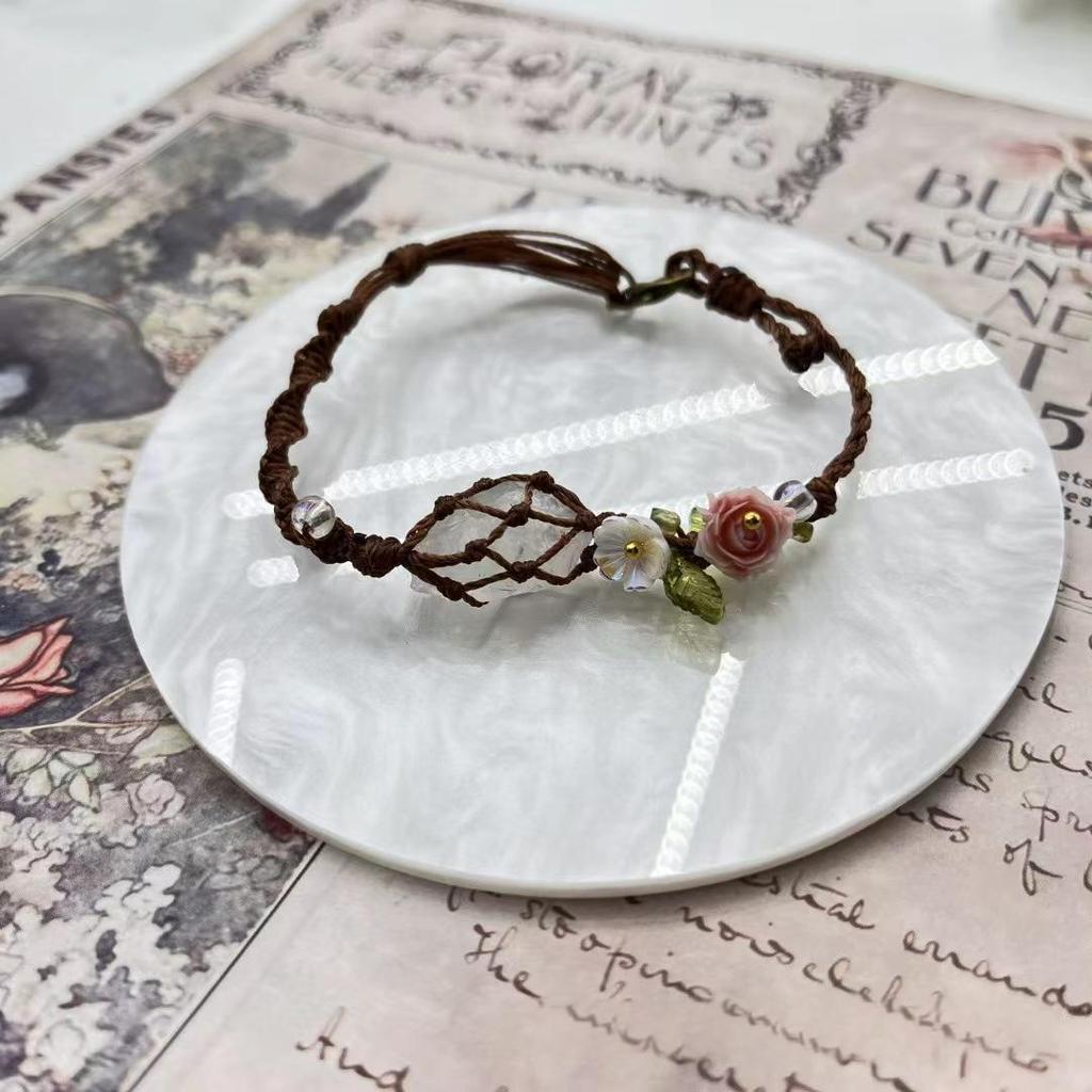 Rose Aquamarine Hand-Woven Crystal Bracelet - Versatile Couple Design