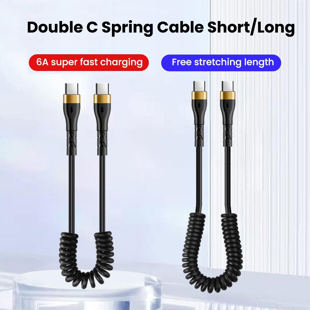 120W 6A Spring Cable Super Charging For Samsung S24 S23 USB C TO USB Type C Cable For iPhone 15 Plus Xiaomi 11 Quick Charger 3.0