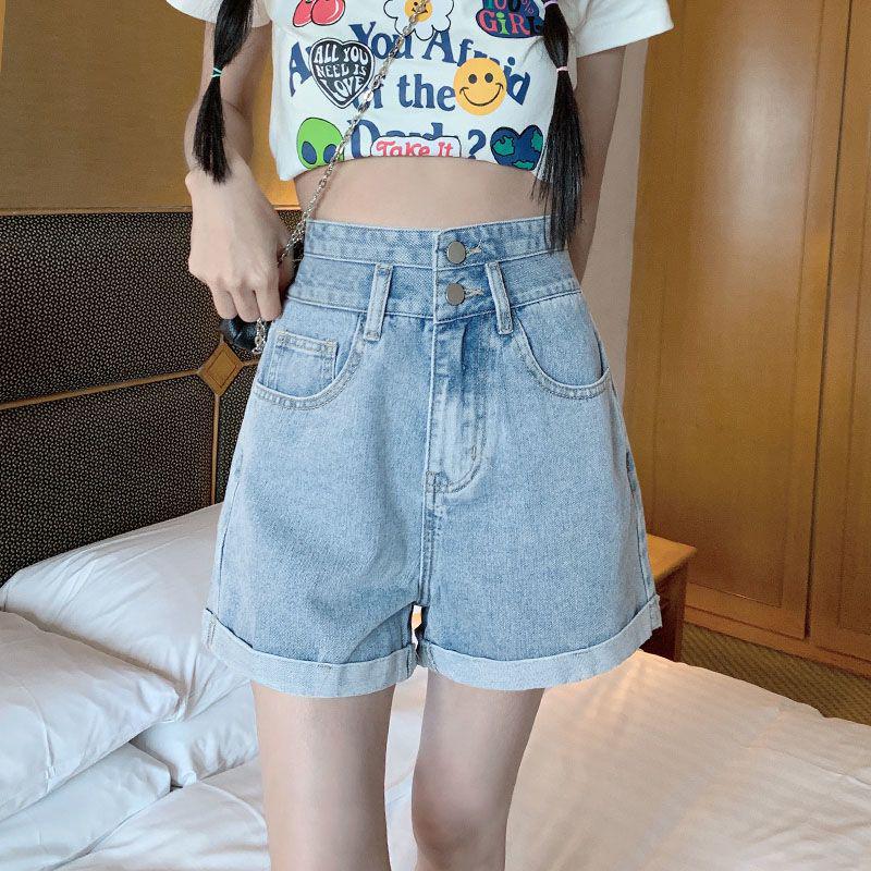 Women's 2026 Summer Korean-Style Black High-Waisted Denim A-Line Shorts