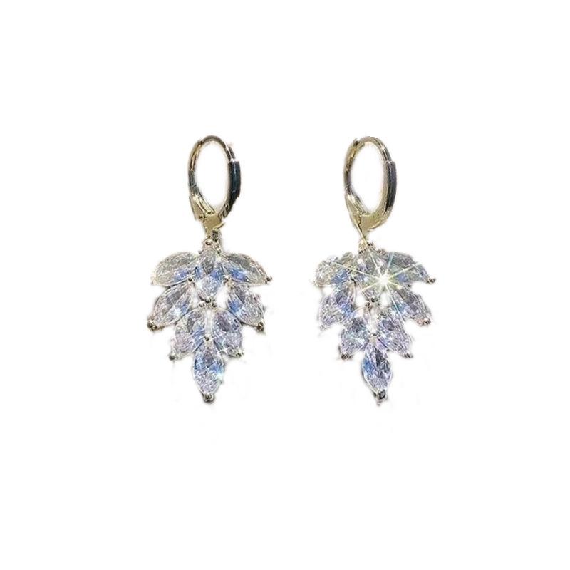 Korean Crystal Leaf Flower Earrings for Women - Elegant and Fashionable