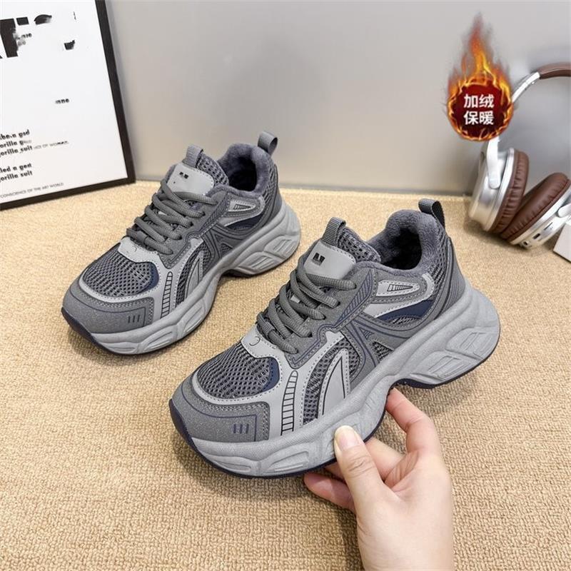 Platform dad shoes commuter winter new heightening fleece casual sneakers