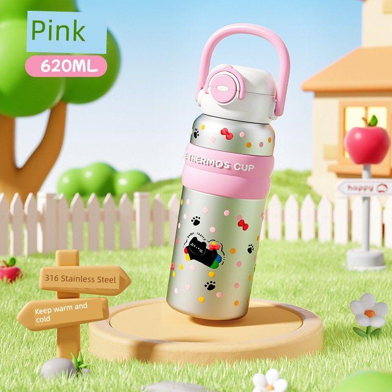 

Quality Thermos Cup for Students, Large Capacity Thermos Cup with a Stylish Design, Portable with a Straw, Suitable for Elementary School Students Pink 620Ml-Double Drink Ton Portable Cup