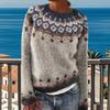 Women Sweater Round Neck Long Sleeve Patchwork Color Knitting Tops Loose Hem Printed Knitwear Winter Wear